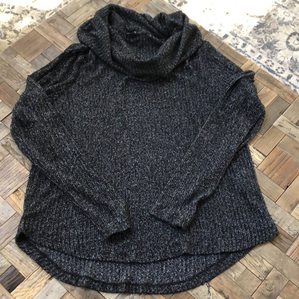 Lucky Brand Black Gray Loose Cowl Neck Sweater. Size Large